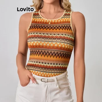 Lovito Boho Rainbow Stripe Jacquard Regata para Mulheres LBL20724